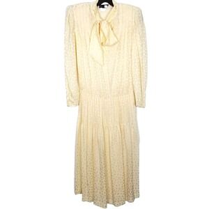 VTG Saint Romei Women Pure Silk Maxi Dress‎ Sz 10 Beige Floral Long Sleeve
